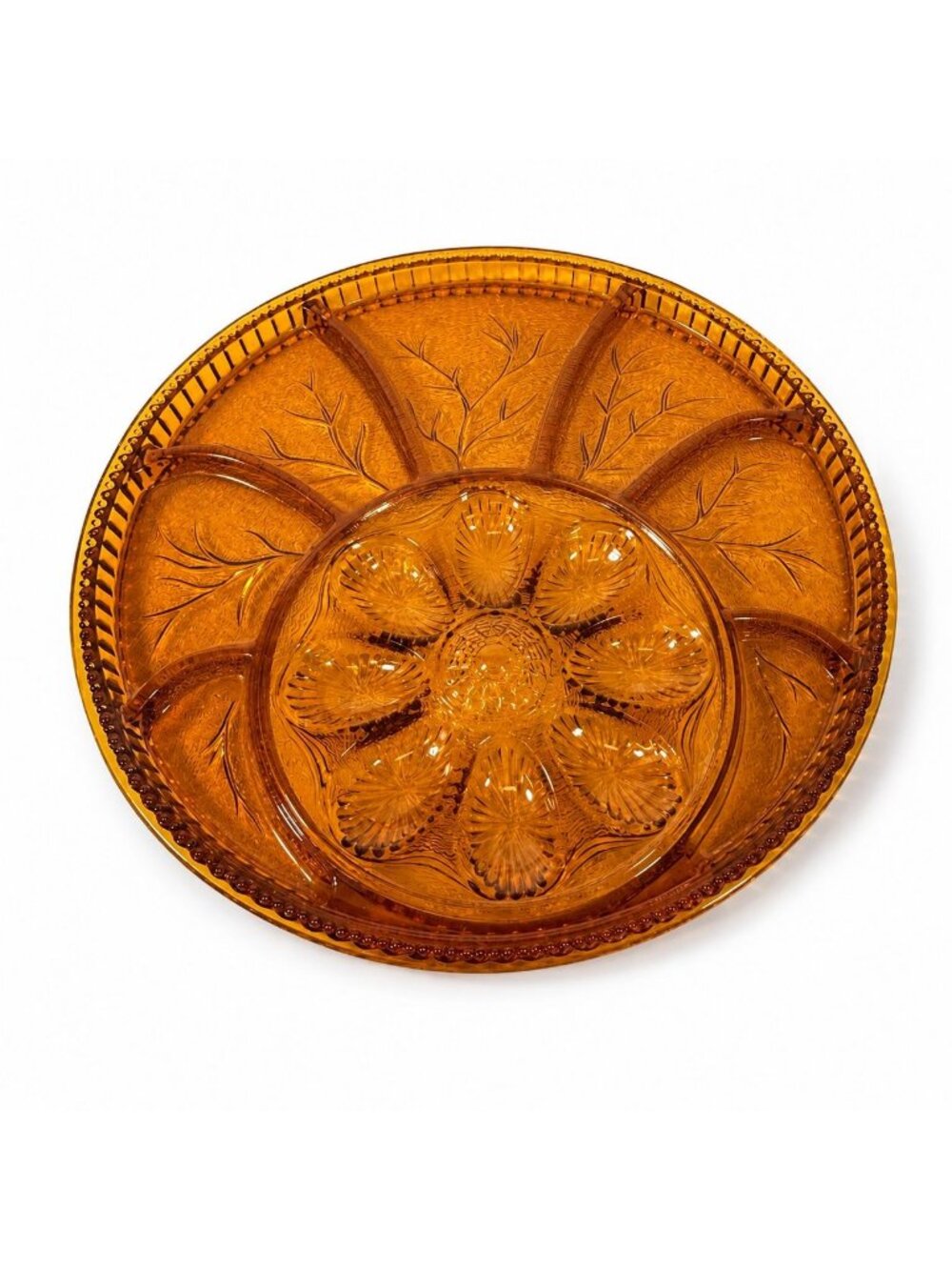 Deviled Egg Glass Relish Dish Tray Indiana Glass Vintage Amber Orange Indiana Gl